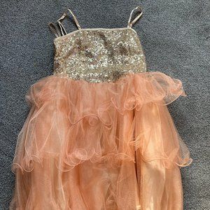 Girls size 5 coral with gold sparkle fancy dress